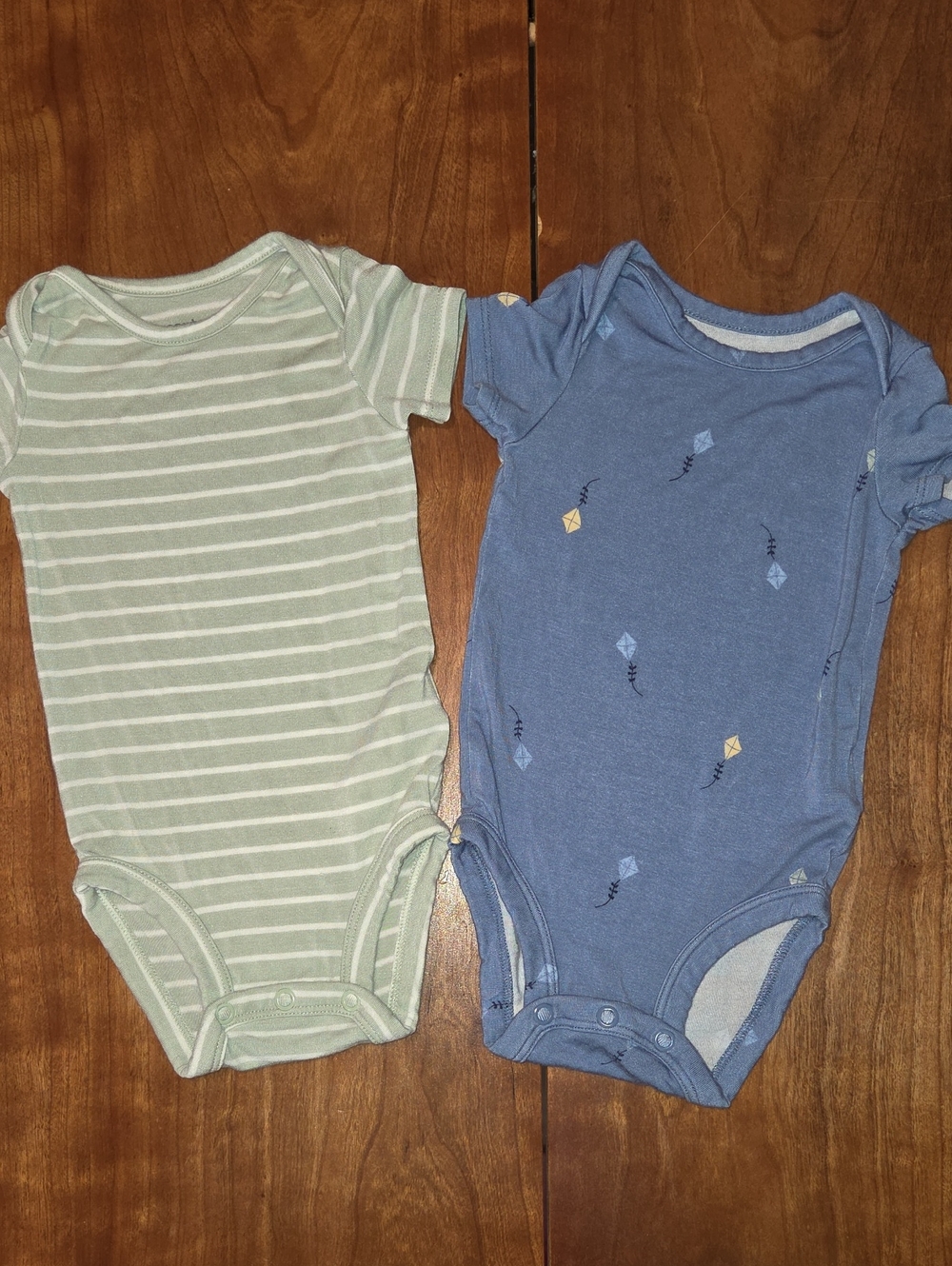 Carter's Mint Stripe & Denim Blue Kite Baby One-Piece Bodysuits